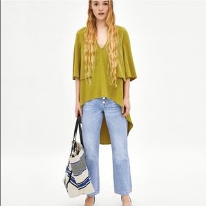 Zara Olive Green Asymmetrical Top